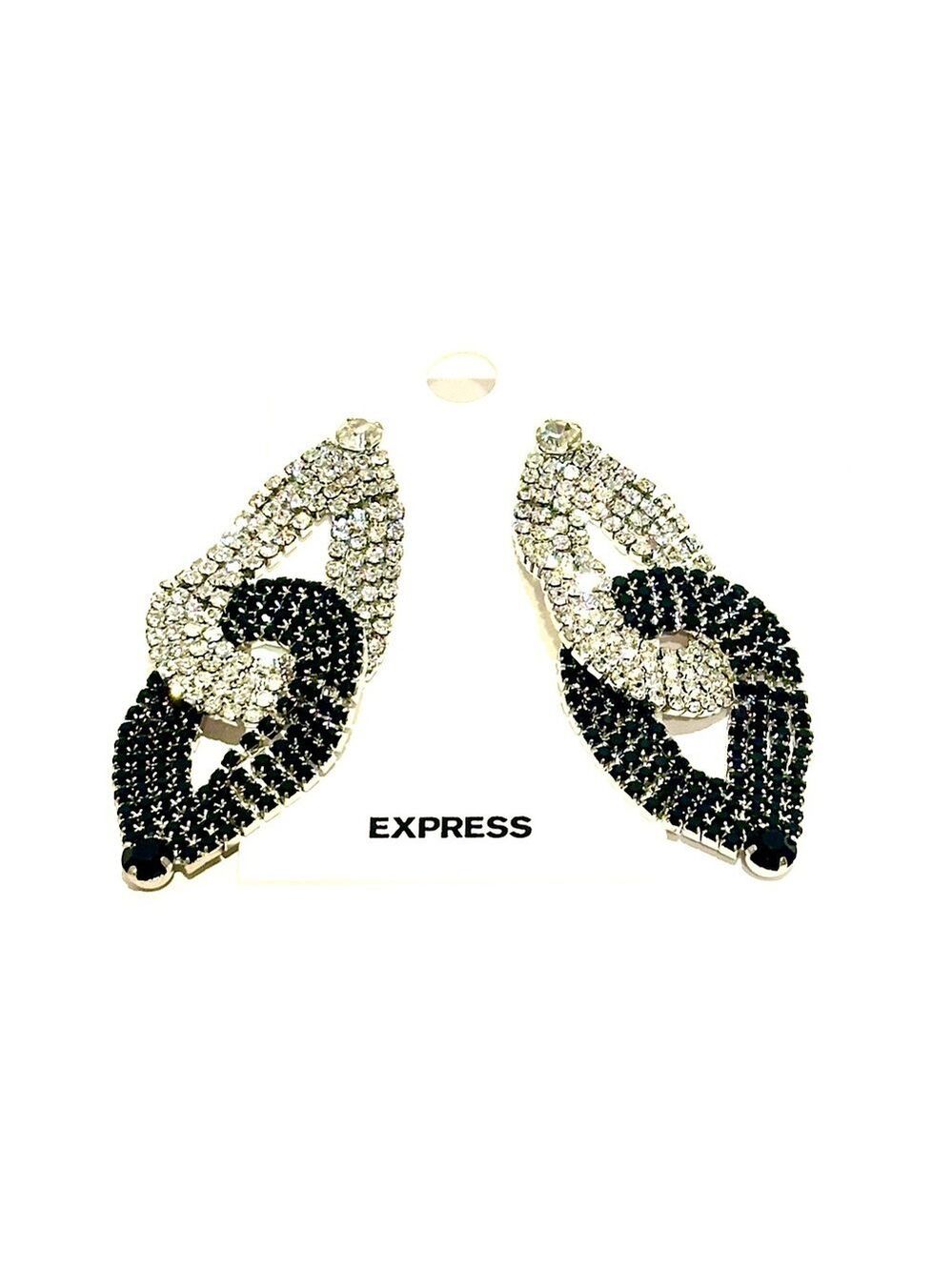 EXPRESS Black & Clear Rhinestone Statement Earrings | NWT